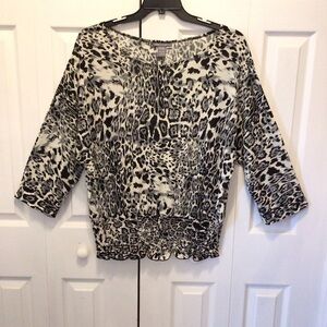 Isabella Rodriguez Womens Black & White Animal Print Dolman Blouse Size 2X